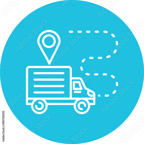 Delivery Truck with Route Path and Location Marker