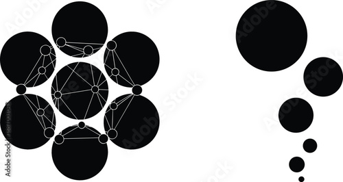 Abstract black geometric circle pattern with network connection lines and nodes for data technology science and modern minimalist background vector