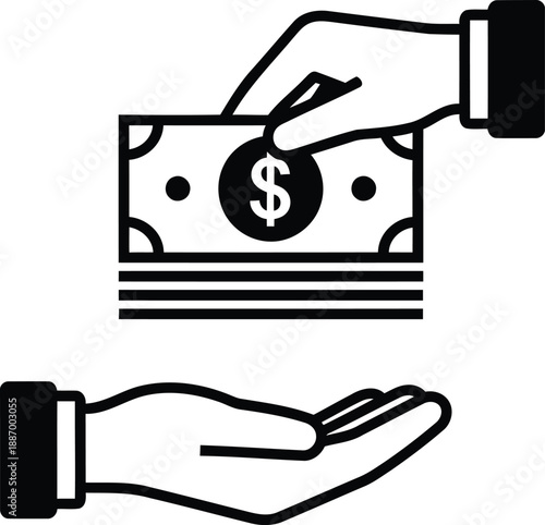 Minimalist illustration of a money transfer between two hands symbolizing financial exchange