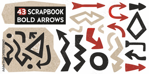 A scrapbook sheet featuring bold colorful arrows and abstract design elements