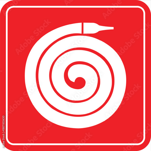 Fire Hose Coiled Fire Safety Sign on Red Background