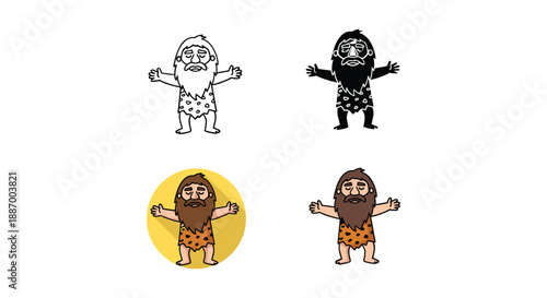 Caveman character design variations on white background