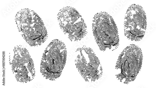 Vector black fingerprint background. Detailed fingerprint on grunge background symbolizing identity verification.