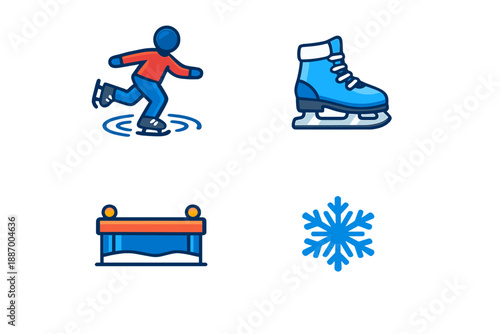 Person skating on ice at a rink with blue skates during winter season