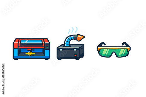 Different tools for cutting and engraving work in a workshop setting during daytime