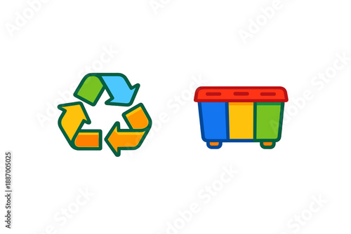Recycling and waste disposal symbols show proper waste management practices used in daily life