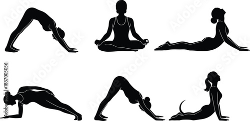 Silhouettes of dancers in expressive and varied poses representing different dance styles for motion, emotion, and vector design content