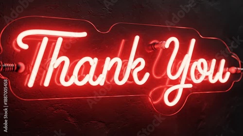 Minimal red neon “Thank You” animation, smooth fade-in and fade-out, glowing edges, dark background, premium modern design