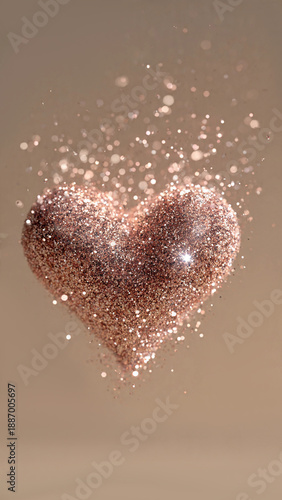 Heart with snow, sequins and glitter.	