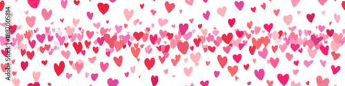 Pink hand-drawn hearts forming a seamless pattern on a white background. Pink heart pattern creating simple love background