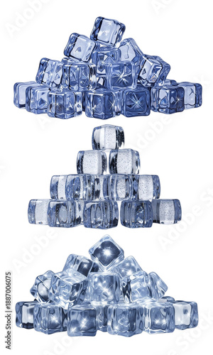 Ice cubes isolated, Fresh blue ice cubes collection, Collection set of cold ice cubes isolated