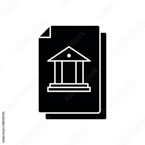 Icon a legal document with bank building symbol, isolated against a clean background.