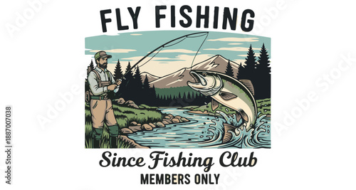 Fly fishing since fishing club members only Vector