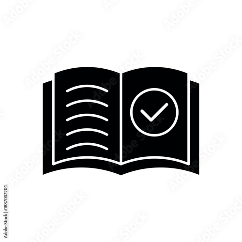Icon a data reference book with checkmark, isolated against a clean background.