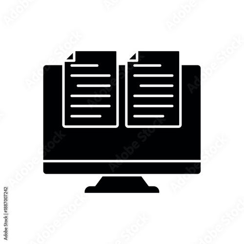 Icon a digital document monitor with paper list, isolated against a clean background.