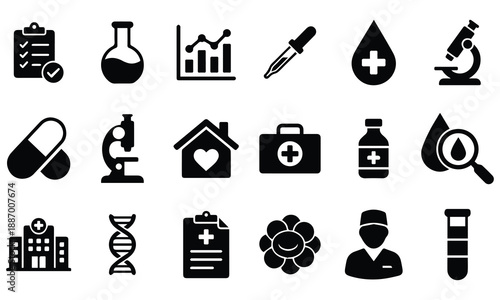 Comprehensive Medical Research and Healthcare Laboratory Icon Collection for Scientific Presentation