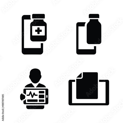 Telemedicine and Digital Healthcare Icon Set with Online Consultation and Mobile Medical Services