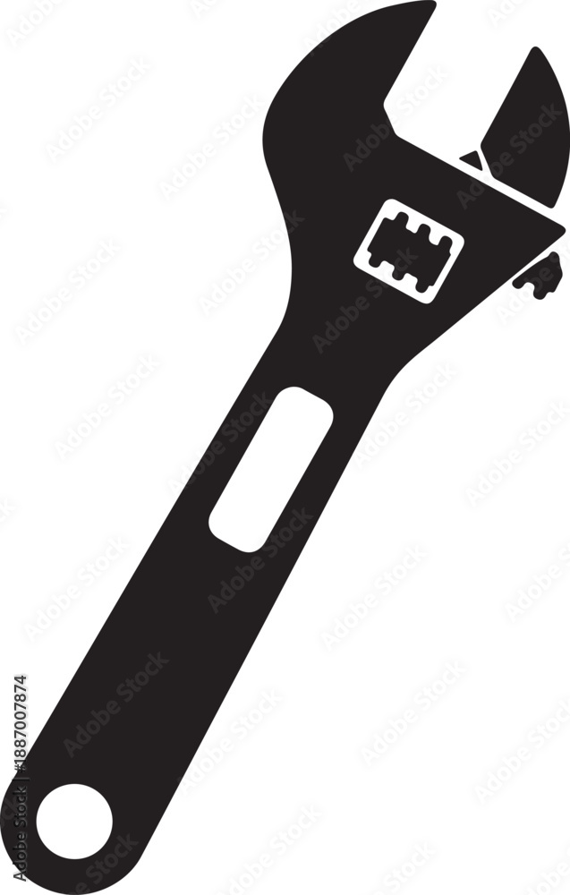 Naklejka premium Adjustable Crescent Wrench Icon Black Silhouette Hand Tool Vector Illustration
