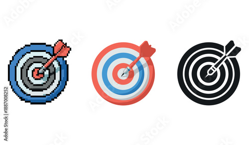 Pixel, flat, and monochrome target icons with arrows