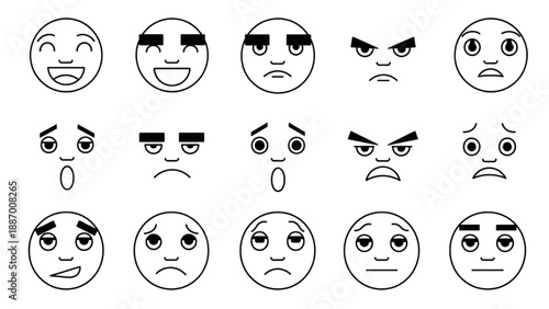 Collection of Various Facial Expressions Illustrating Different Emotions and Feelings