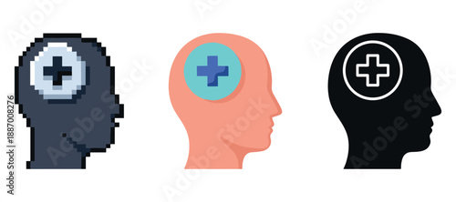 Silhouettes with medical symbols: analyzing health and technology concepts