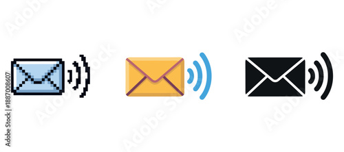 Email notification icons: pixelated, colored, and silhouette variants