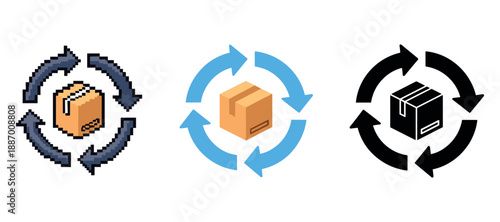 Evolution of package recycling icons: pixel art to modern designs
