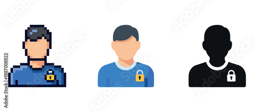 Male avatar icons with lock symbol illustrating privacy and security concepts