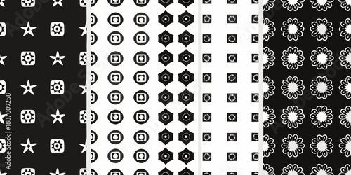 A striking collection of monochrome geometric patterns and abstract designs