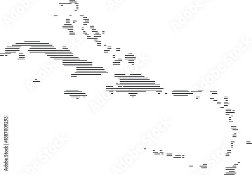 Horizontal line pattern Caribbean Island country vector map design. Infographic country line pattern map showing Caribbean Island political territory of Island countries