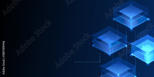 Abstract geometric background with interconnected glowing blue cubic structures