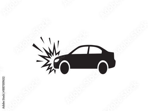 Black silhouette of a car colliding with an explosive impact resulting in shattered glass