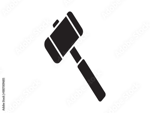 Simple black silhouette of a gavel isolated on a white background representing law and justice