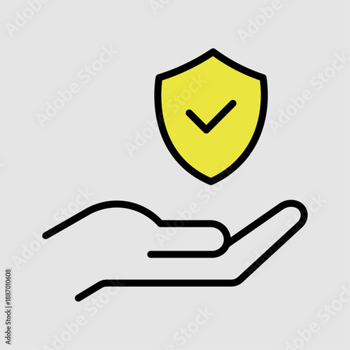 Hand holding shield. Hand with protect shields. Insurance hand line icon. Risk coverage sign. Policyholder protection symbol. Quality design element. insurance hand icon vector illustration.