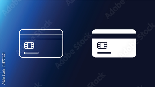Two credit cards one white and one dark blue with white outline on gradient background
