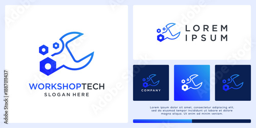 Workshop tech logo design with wrench.