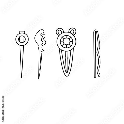 Set of Hairpins and Bobby Pins Line Art Illustration Vector