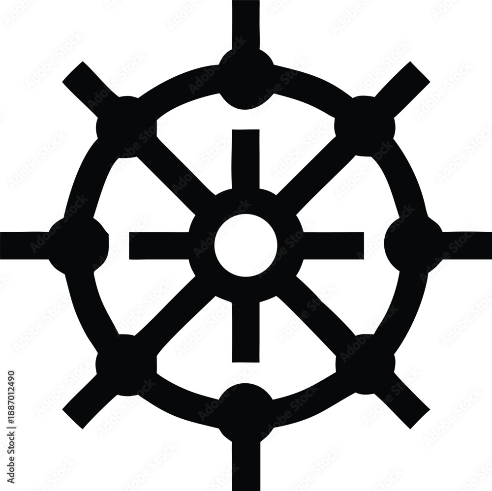 Obraz premium Buddhist Dharma Wheel Minimalist Line Art Icon