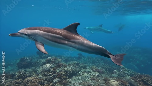 Wallpaper Mural Close up of the spinner dolphin (Stenella longirostris) swim underwater in the Pacific ocean, off the coast of Costa Rica, Central America
 Torontodigital.ca