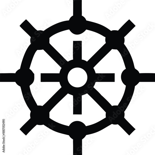 Buddhist Dharma Wheel Minimalist Line Art Icon