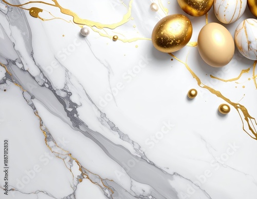Elegant Marble Background with Gold and Easter Eggs Decoration