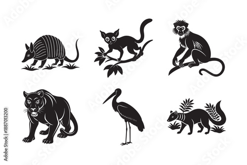 Untamed Jungle Rare Animals Solid Black Silhouette Pack