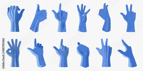 a collection of blue hands with various finger positions