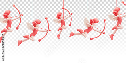 Vector cupid border decoration isolated on transparent background. Concept of Valentine's Day and cherub angels.
