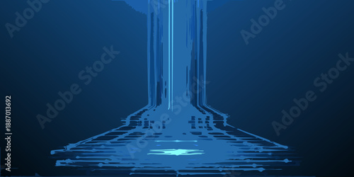 a blue glowing object with a grid pattern on a dark background