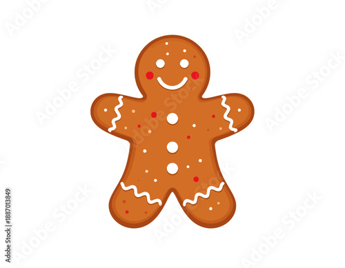 Cute Gingerbread Man Cookie Minimal Flat Vector Isolated on White