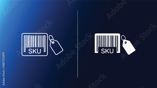 Stock keeping unit barcodes with tags on dark blue background for inventory management and product identification
