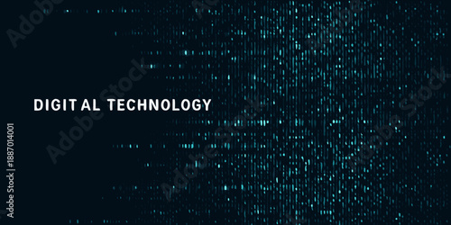 digital technology concept with glowing blue code on dark background