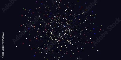 A cluster of multicolored confetti particles on a dark background
