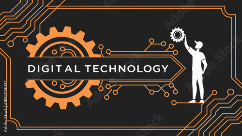 Futuristic digital technology background, intricate motherboard PCB circuit design, glowing neon orange and amber copper traces, deep obsidian black background, central focal point composition, symmet